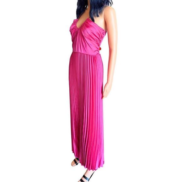 NWT Julia Jordan Pink Sunburst Pleated Satin Maxi Dress *Flawed Gem* - Picture 5 of 8